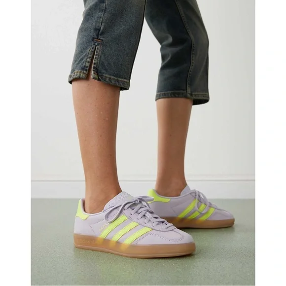 Adidas Gazelle Lilac Neon Yellow Sneakers 8 - Picture 2 of 10